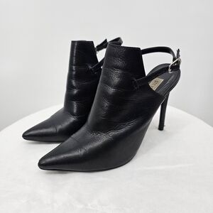 Steve Madden Daily Black Leather Pointed Toe Slingback Heels 6M | 4 Inch Heel